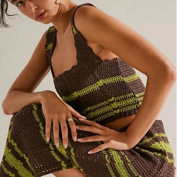Free People Other - NWOT FREE PEOPLE Beach Cover up DONNI Sweater Set Crochet Skirt Crop Top Medium